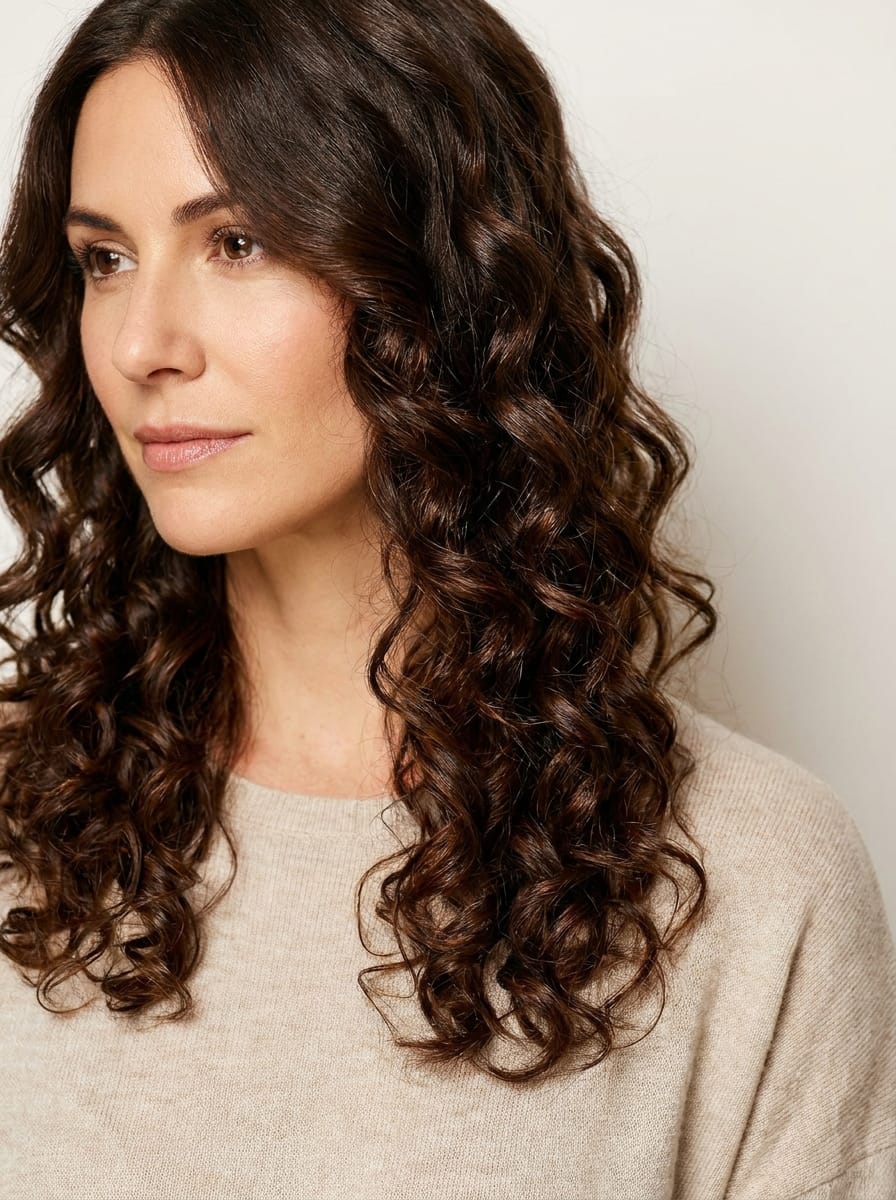 Definierte lange Locken mit luxuriöser Fülle - Locken Frisur für lange Haare
